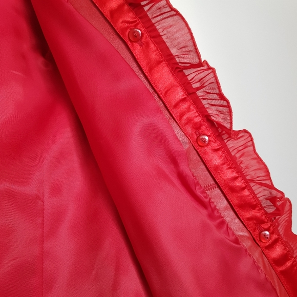 Danier Red Leather Jacket with Ruffle, S - Picture 5 of 11
